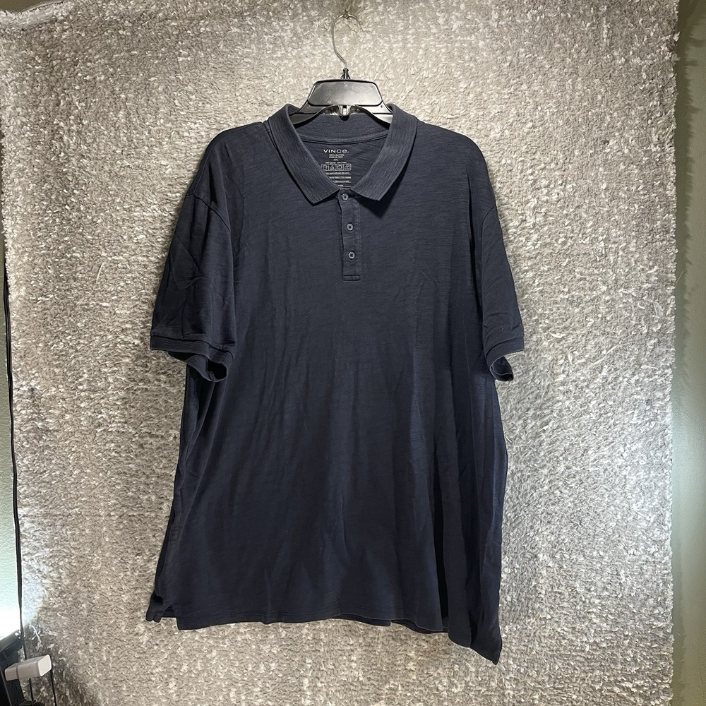Vince‎ Mens XXL Blue Classic Slub Short Sleeve Polo Shirt Cotton Preppy